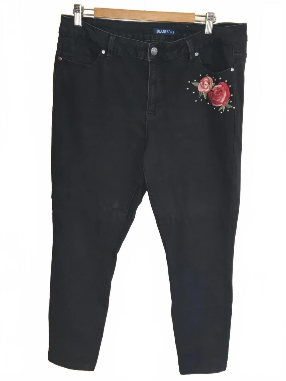 Blue Spice Black Jeans with Rose Embroidery and Stud Details Size 16